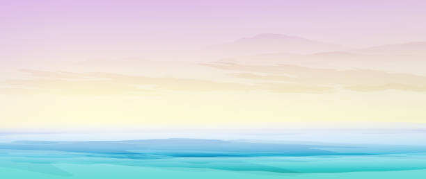 matahari terbenam di laut mati, ilustrasi abstrak cat air vektor. - laut-mati ilustrasi stok