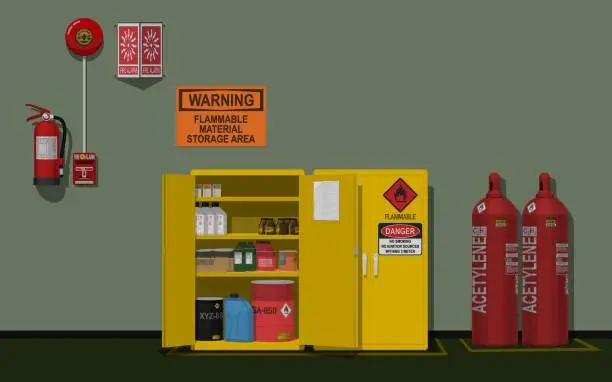 Vector illustration of Flammable storage area in some factory