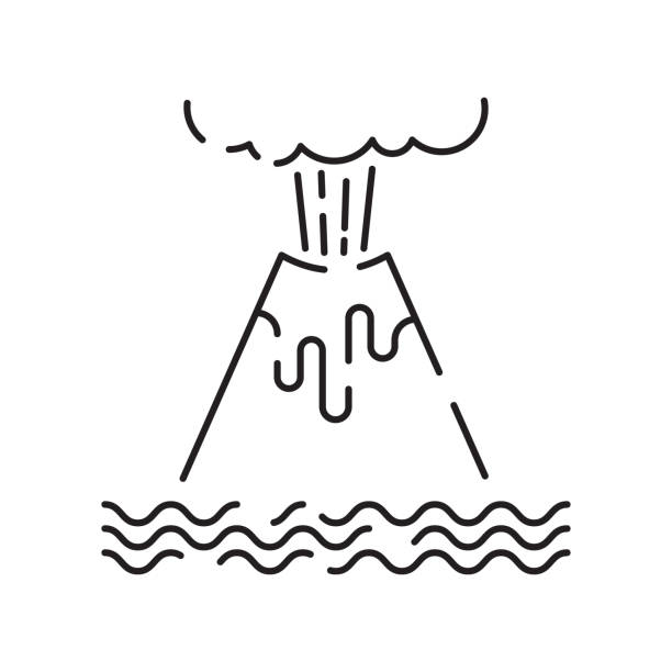 Volcanic activity linear icon. Volcanic eruptions are major source of natural pollution problem. Natural disaster illustration. Contour symbol. Vector isolated outline.