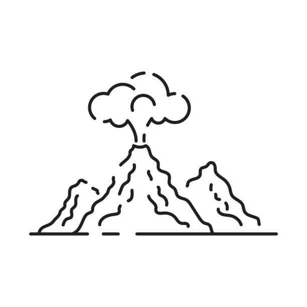 Volcanic activity linear icon. Volcanic eruptions are major source of natural pollution problem. Natural disaster illustration. Contour symbol. Vector isolated outline.