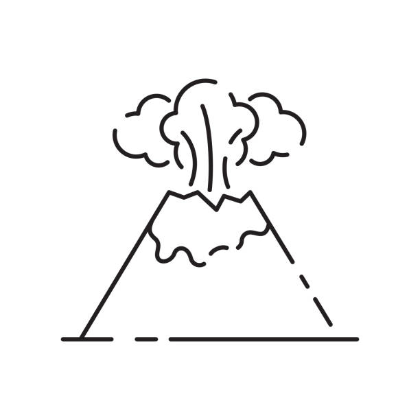 Volcanic activity linear icon. Volcanic eruptions are major source of natural pollution problem. Natural disaster illustration. Contour symbol. Vector isolated outline.
