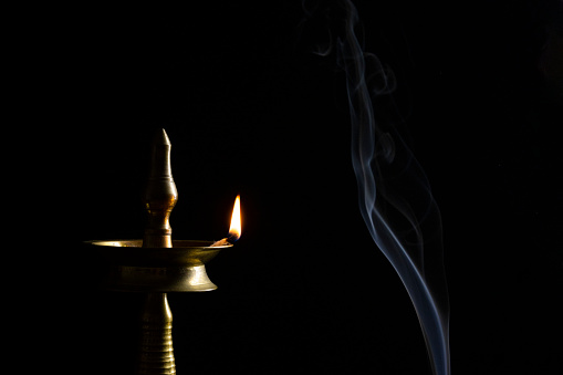 Indian oil lamp isolated on Black background