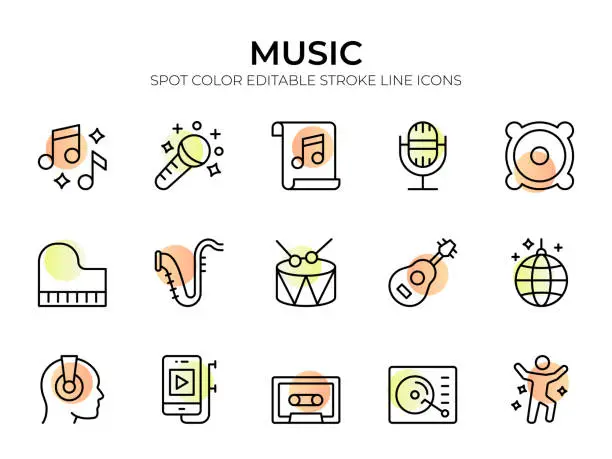 Vector illustration of Music And Audio Line Icon Set