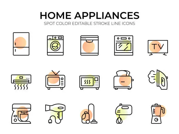Vector illustration of Home Appliances Icons - Line Series - Editable Stroke