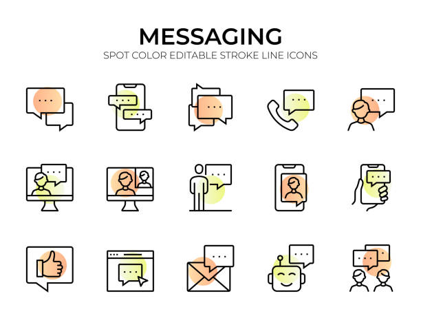 message line icon set - peer to peer audio stock illustrations