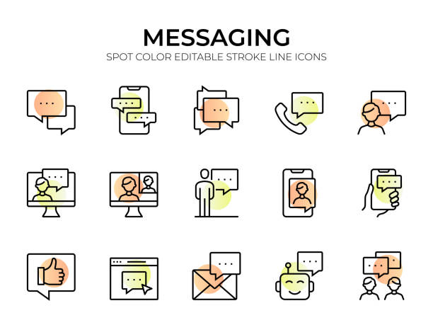 ilustrações, clipart, desenhos animados e ícones de message line icon set - peer to peer audio