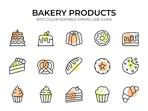 This collection showcases a variety of icons related to bakery items. Each meticulously crafted icon represents concepts such as bread, pastries, cakes, cookies, and more. Whether you're creating designs for bakeries, food blogs, or culinary projects, these icons will infuse your creations with the mouthwatering appeal of freshly baked goods.