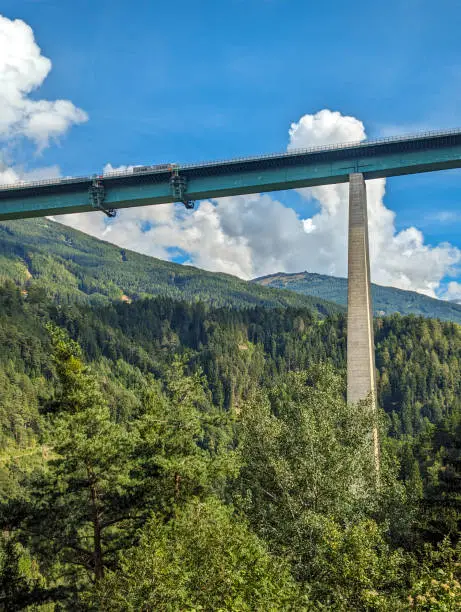 Photo of Iconic Europe Bridge of the famous Brenner Highway leading through the alps to Italy