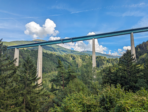 Iconic Europe Bridge of the famous Brenner Highway leading through the alps to Italy