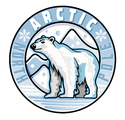 Badge Logo with Polar Bear in Arctic and Iceberg illustration