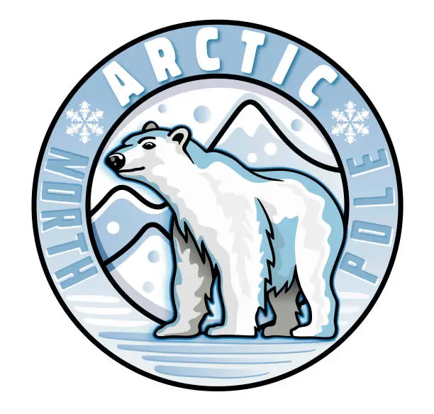 Vector illustration of Badge Logo with Polar Bear in Arctic and Iceberg illustration