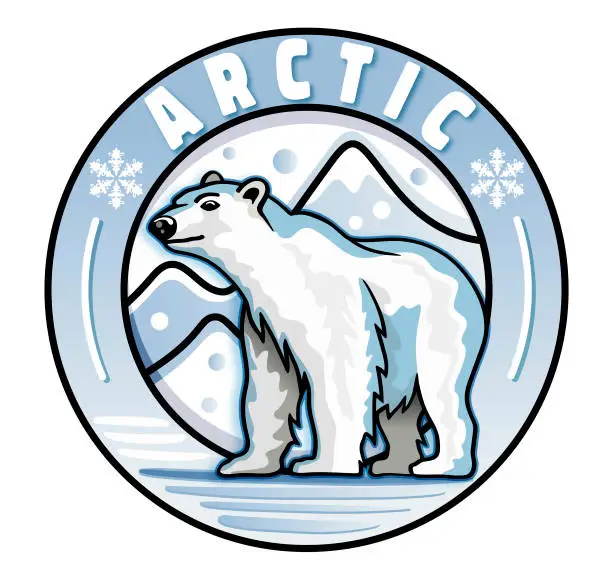 Vector illustration of Badge Logo with Polar Bear in Arctic and Iceberg illustration