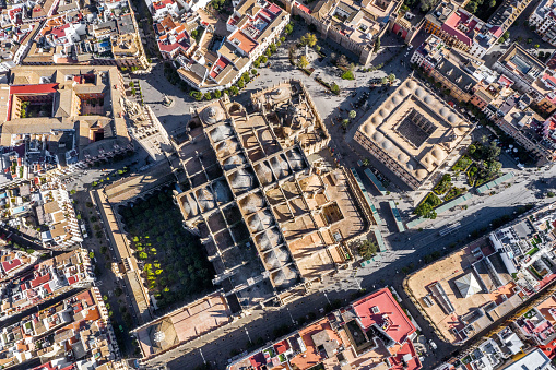 Aerial view of the beautiful Seville Cathedral, Spain