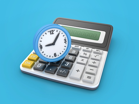3D Clock with Calculator - Color Background - 3D Rendering
