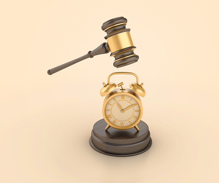 3D Clock with Gavel - Color Background - 3D Rendering