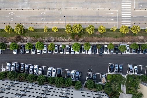 Vertical bird's-eye view of the community parking lot