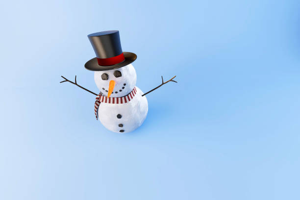 istock smiling snowman in hat and scarf on blue background. 3d render. illustration 1911779700