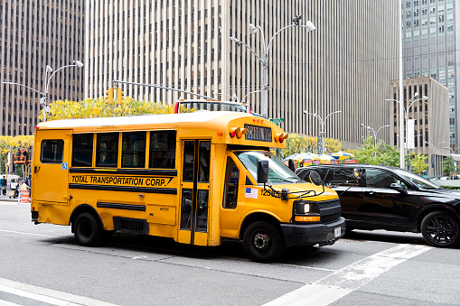School bus on duty in New York City.