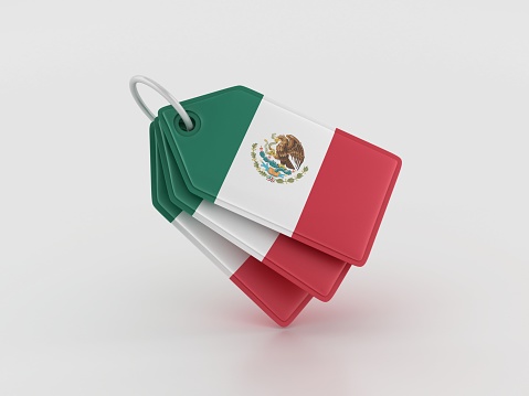 Shopping Tag with Mexican Flag - Gray Background - 3D Rendering