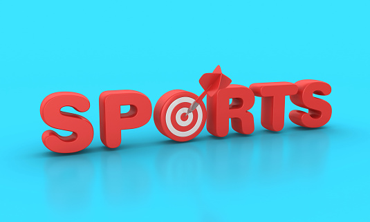 Sports 3D Word with Target and Dart - Color Background - 3D Rendering