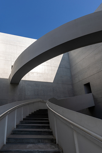 Barcelona, Spain - 29 June 2014: A blue building of Museum of Natural Sciences of Barcelona an example of modern architecture designed by acclaimed Swiss architects Herzog & de Meuron