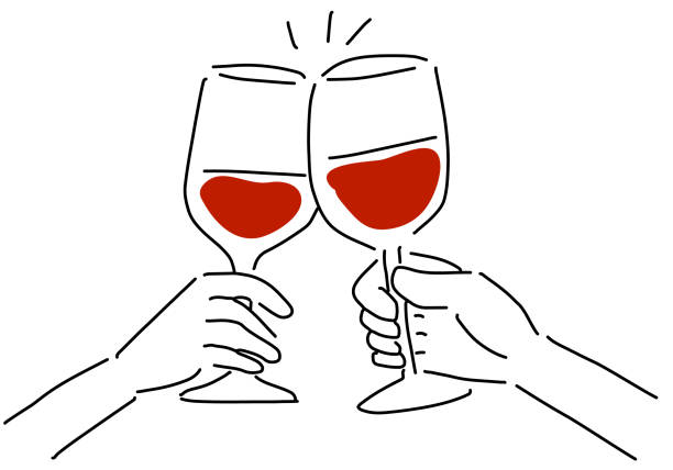ruce lidí připíjejících vínem - nové beaujolais stock ilustrace