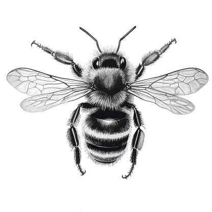 Vector engraving illustration of honey bee isolated on white background. Vector illustration for honey products, packaging, design