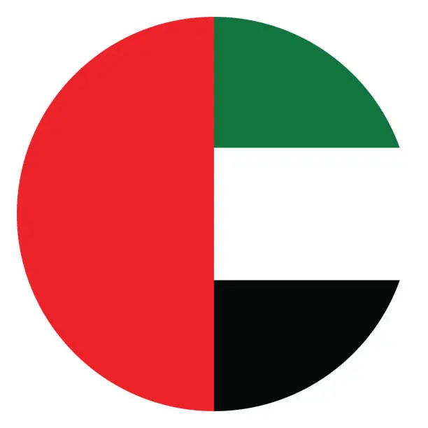 Vector illustration of United Arab Emirates flag. Button flag icon. Standard color. Circle icon flag. Computer illustration. Digital illustration. Vector illustration.