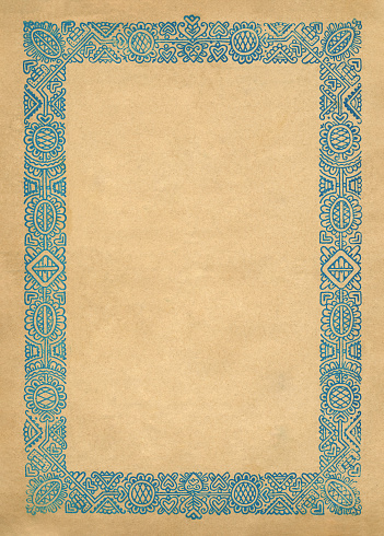 Close-up of an old notebook cover (approx. 1900) with nice blue ornaments frame.