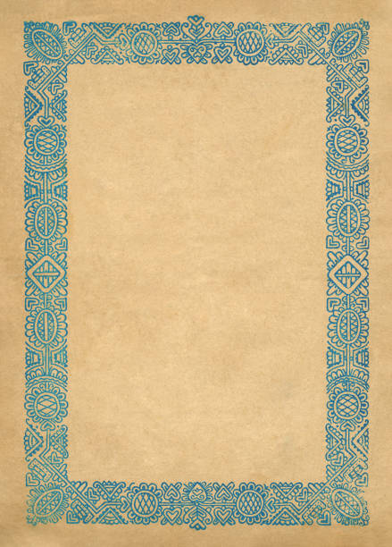 close-up of an old notebook cover (approx. 1900) with nice blue ornaments frame. - antique paper old fashioned old zdjęcia i obrazy z banku zdjęć