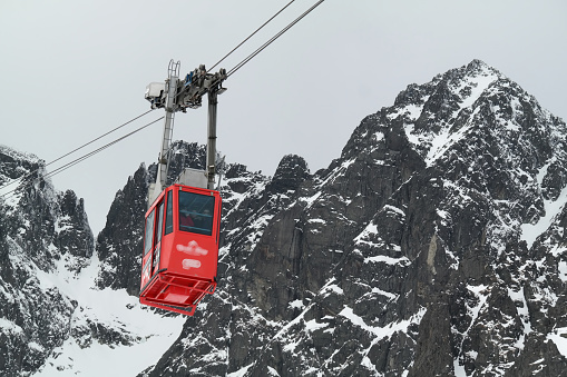 Ski lift chair in Pyrenees mountains, Andorra.