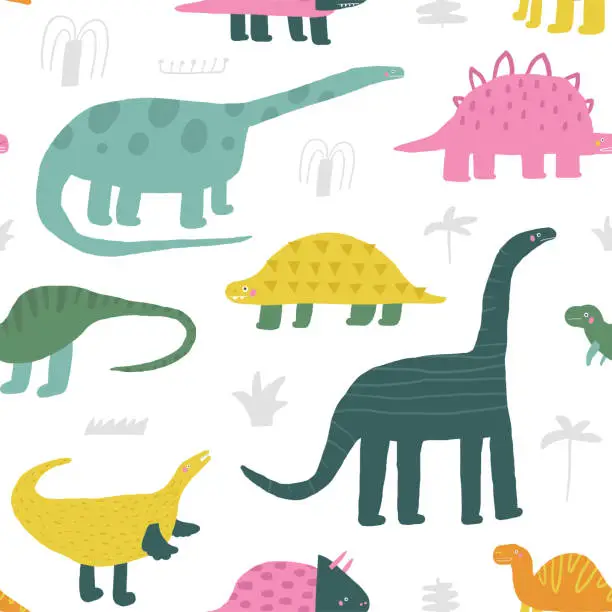 Vector illustration of Cute dinosaur theme seamless pattern