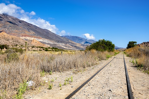 Salta, Argentina, November 9, 2019: View of the abandoned railway from Salta to the Argentinian Andes. Today it is known as Train to the clouds (Spanish: Tren a las Nubes).