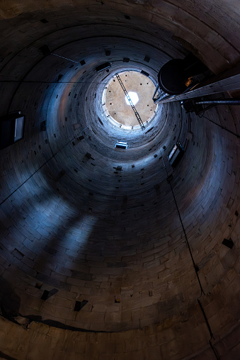 View inside of the famous leaning tower of Pisa, Italy