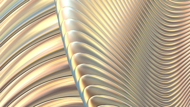 istock Abstract background, 3d iridescence and shimmering gold wavy stripes pattern, interesting striped metallic golden wallpaper. 1912069752