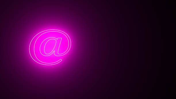 istock Light @ icon. Colorful email technology icon isolated on black background. 3D rendering, neon light advertising, @bright advertising, banner sign, advertising, @ drawing. 1912090110
