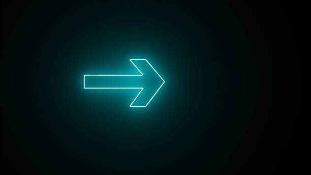 istock Abstract neon sky blue arrow icon. Neon light right arrow sign on black background. neon glowing colorful arrows design. 1912103100