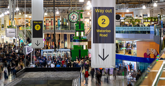 Waterloo train station decorated for Christmas in London, UK