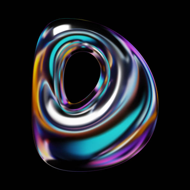 istock 3D holographic letter D in balloon style with metallic reflection for Y2K design 1912114556