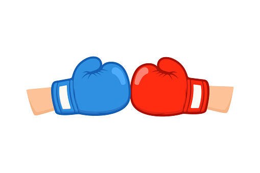 Boxing gloves fight icon, red vs blue. Battle emblem cartoon vector illustration. design vector