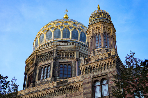 Facade of Spanish Synagogue in the Josefov district, Jewish Quarter of Prague, in Czech Republic