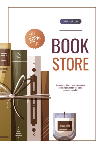 ilustrações de stock, clip art, desenhos animados e ícones de flyer design with heap of books and candle. - book backgrounds law bookshelf