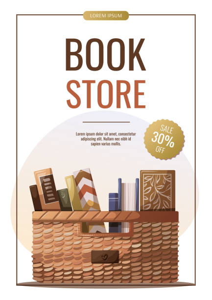 ilustrações de stock, clip art, desenhos animados e ícones de flyer design with basket with book. - book backgrounds law bookshelf