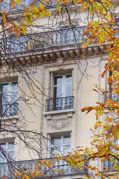istock A railed window framed by leafless tree branches and autumn colors in Paris, France. 1912146054