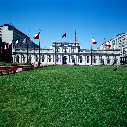 Front of La Moneda Palace, seat of the President of the Republic of Chile, in Santiago.