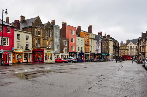 Oxford, UK - April 2018: Streets and architecture of Oxford town