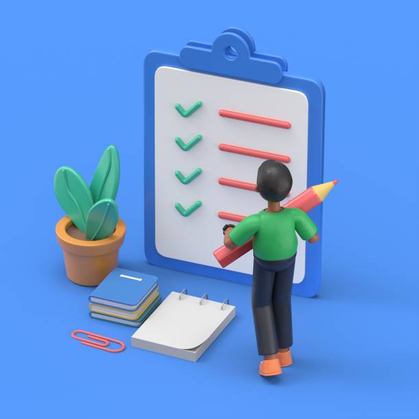 istock People Character Holding Pencil and Putting Check Mark on Checklist in Survey Form. Notebook and Memory Stickers. Business Organization and Planning Concept.3D illustration of handsome afro man David. 1912187713