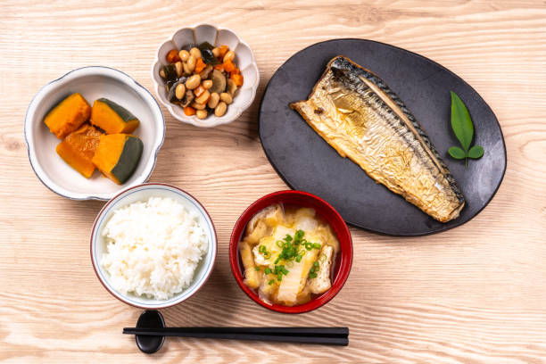 istock Japanese food with one soup and three dishes 1912203565