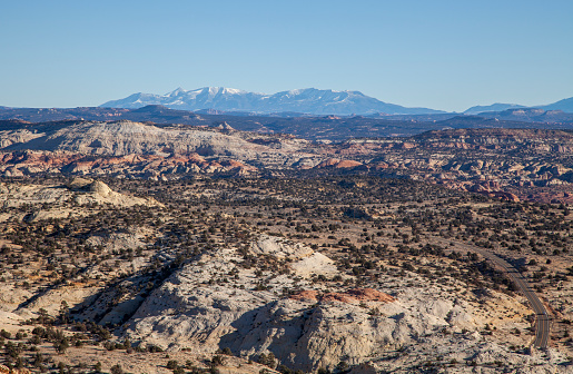 a rugged scenic landscape in winter in the Grand Steircase Escalante National Monument Utah