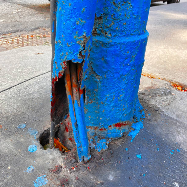 istock Rusty blue metal pipe by dog urine 1912239085